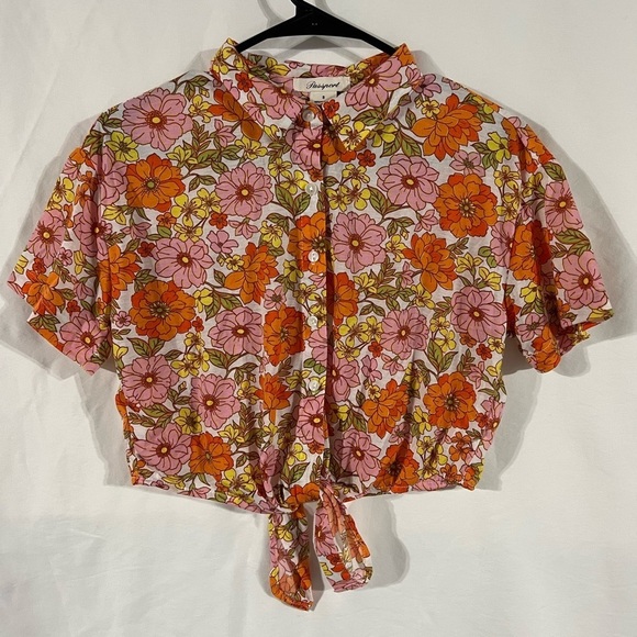 Passport Tops - Passport Floral Crop Button Down Blouse